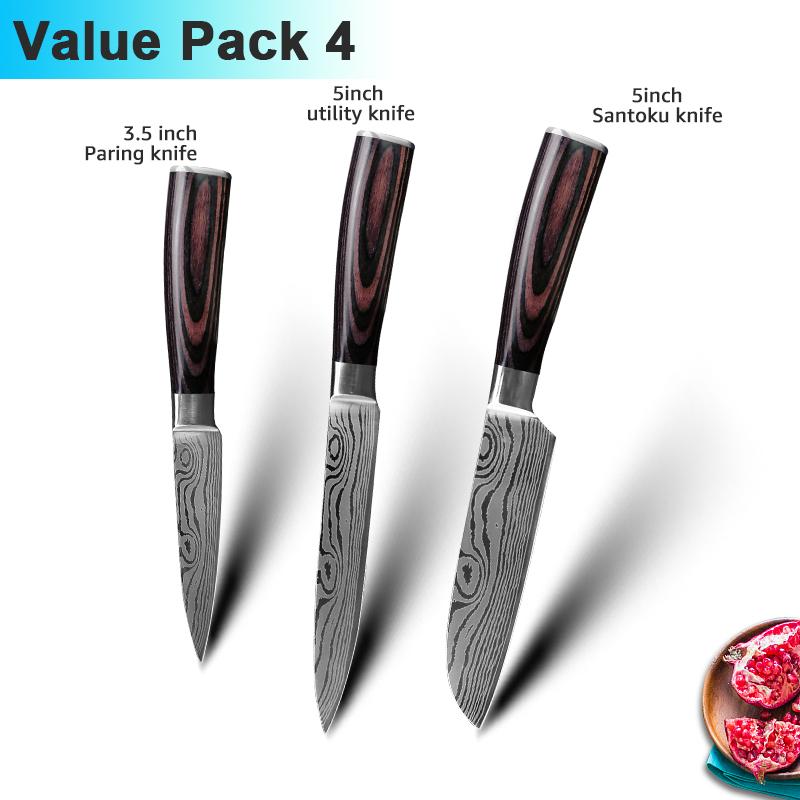 Kitchen Knives 7CR17 High Carbon Stainless Steel Damascus Drawing Gyuto Cleaver Set Slicer Santoku Knife Chef Knife