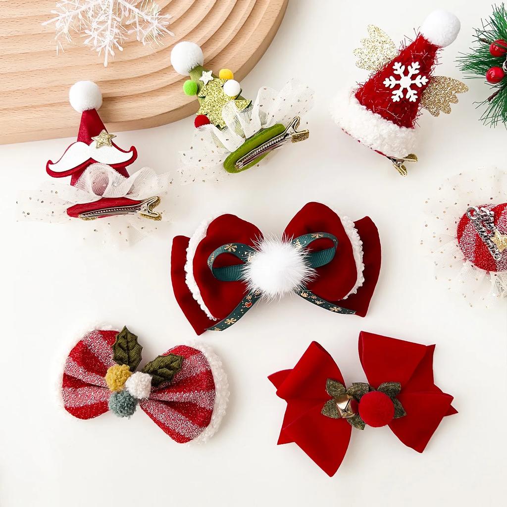 Mini Cute Sparkling Santa Claus Hat Christmas Hair Clips Xmas Party Gift for Adults and Kids New Year Headwear Hair Accessories