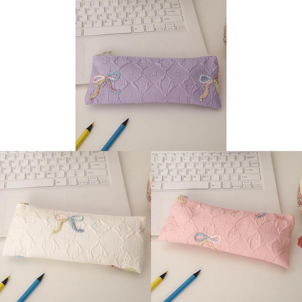 Polyester Bow Pencil Case With Large Capacity For Students And Girls