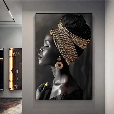 Schöne afrikanische Frau Foto Kunst Poster Leinwanddruck Kunstbilder Afrikanisch mit Blumen Wandbild Wandkunst für Wohnzimmer Heimdekoration
