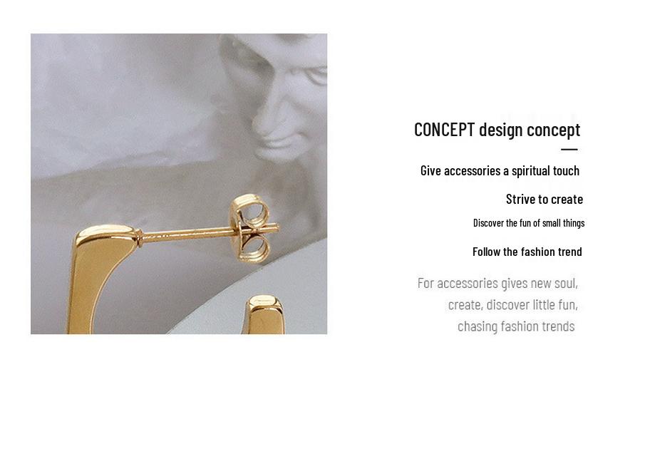 French Style Geometric Square Titanium Steel Earrings, Personalized 18K Gold Ins Accessories