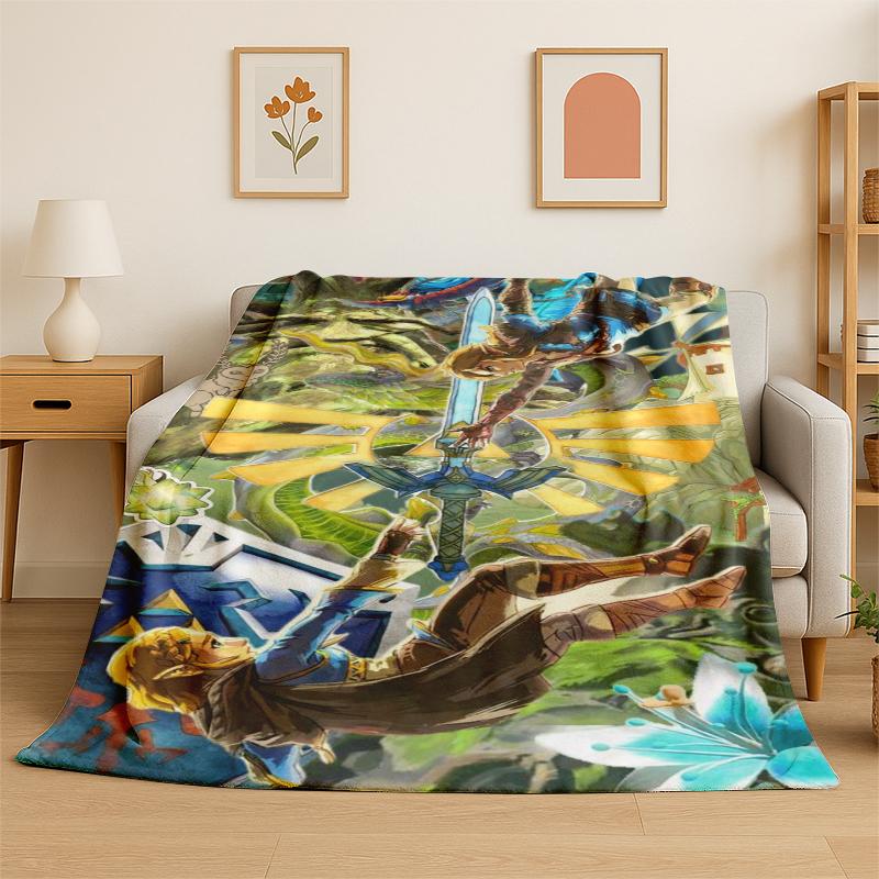 Classic Game ZZelda Cartoon Link Flannel Blanket Soft Warm Throw Blanket for Bedroom Living Room Bed Travel Camping Picnic