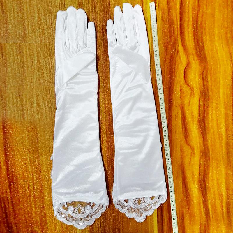 Elegant Bridal Satin Long Lace Sequin Gloves for Weddings & Banquets Long
