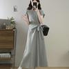 Large Size Fat Mm Design Sense Lace-up Waist Dress Women's Summer Fashion Foreign Style Thin Casual T-shirt Skirt
