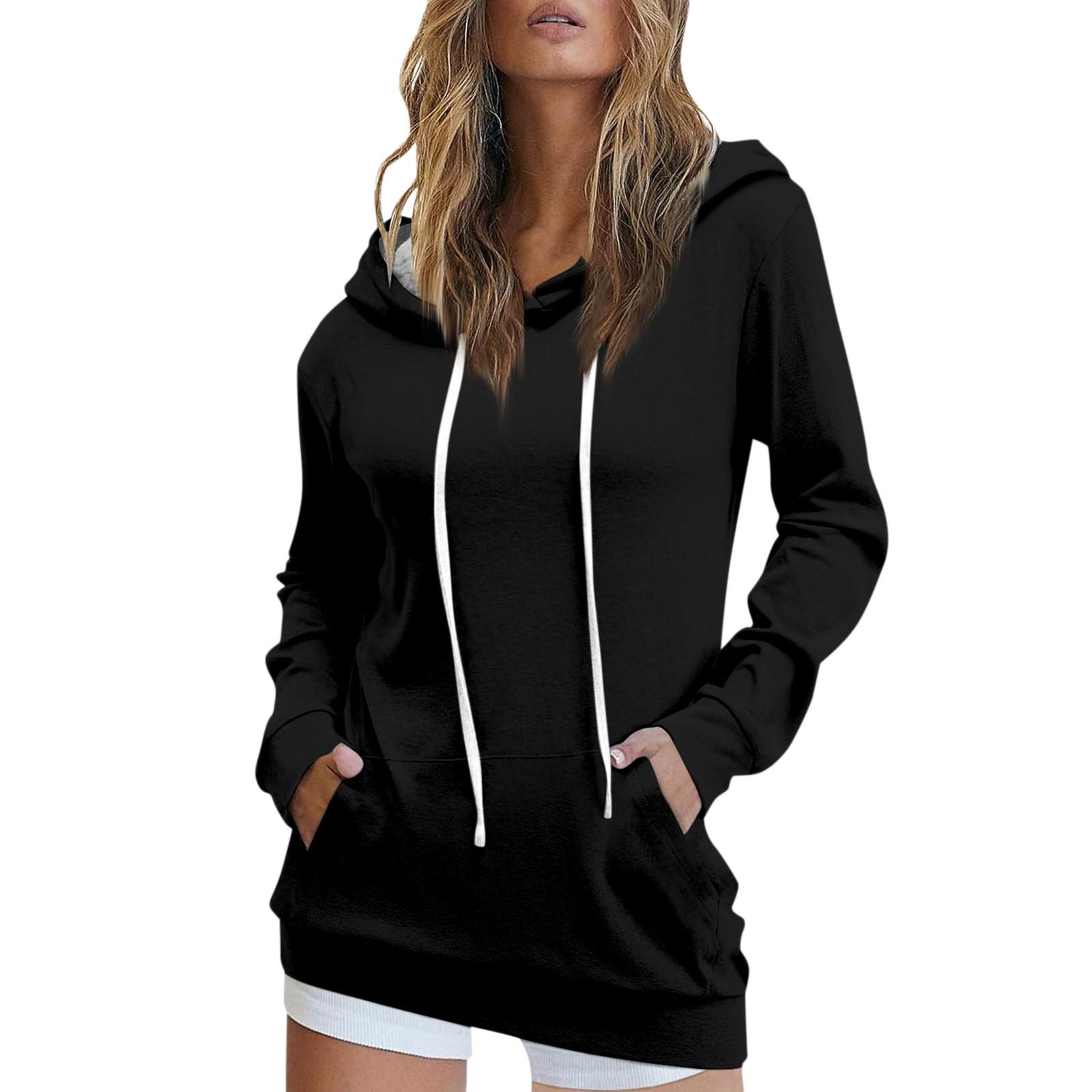 

Женская повседневная мода однотонный длинный рукав завязка пуловер кофты топ блузка XXL чёрный