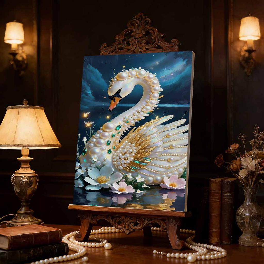 5D DIY Frameless Pearl Painting Swan Pattern Painting Kit, Suitable for Home Living Room Bedroom and Other Wall Decoration Art Paintings