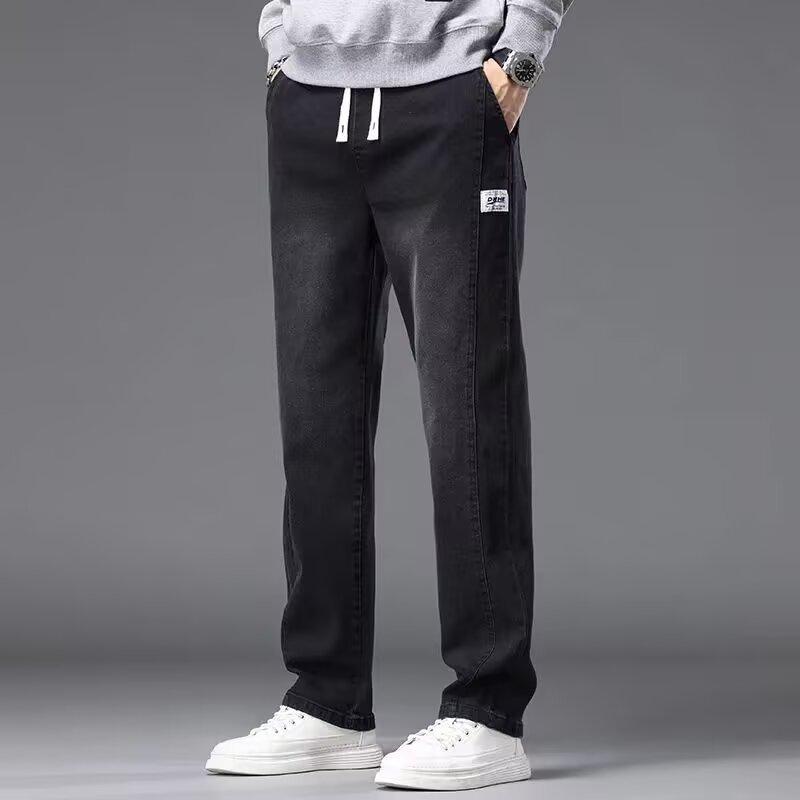 

Spring Autumn Men s Vintage Wash Casual Jeans Soft Cozy Stretch Denim Trousers Clothing Classic Straight Male Pant M чорний