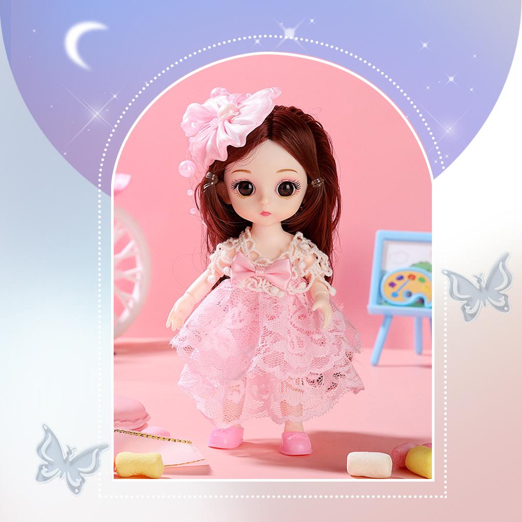 17cm Cartoon Doll Showcase Vinyl Ornament Moveable Joint Long Hair Party Atmospheres Decoration Sitting Kids Toy DIY
