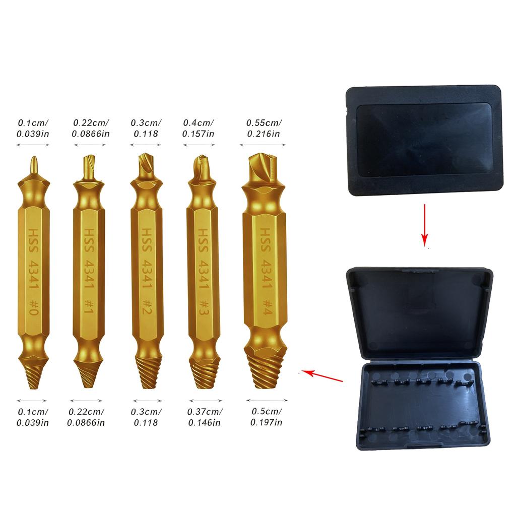 5Pcs Double Head Screw Extractor, Broken Screw Removal Tool Slide Tooth, Damaged Bolt Extractor Set for Home DIY
