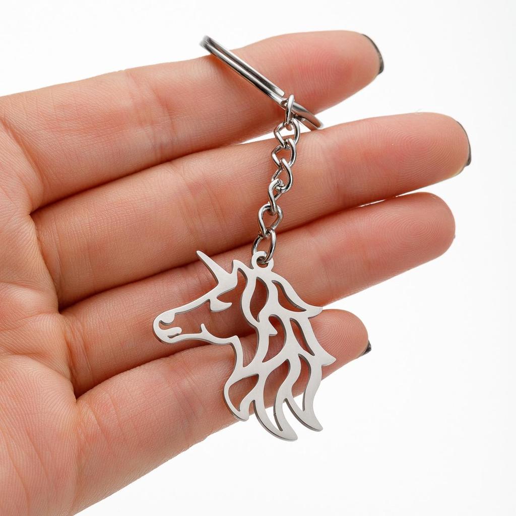 Stainless Steel Unicorn and Small Animal Cutout Keychain Pendant