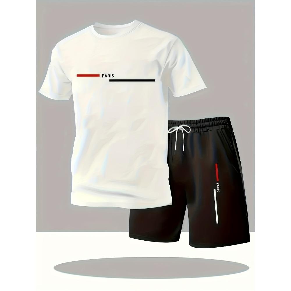 

Мужской стильный повседневный комплект из двух предметов, черная футболка с коротким рукавом, одежда для активного отдыха XL белый