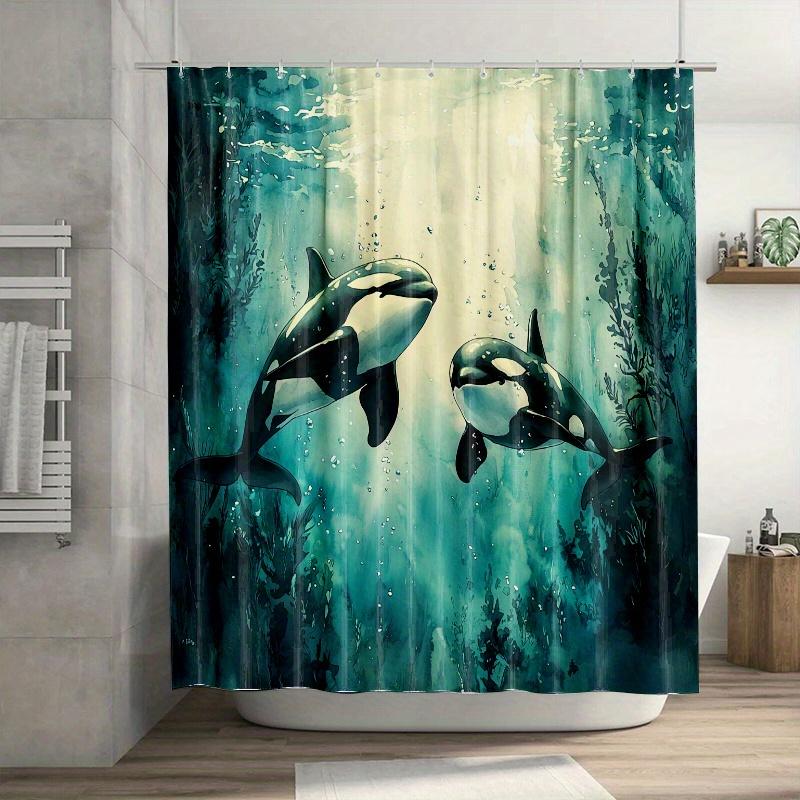 

Ocean Orca Shower Curtain - 71X71 Inch, Underwater Scene With Black & White Orcas,Coral Reefs, Polyester,Hand Wash, Summer Decor W60H190(CM)-1 Pcs