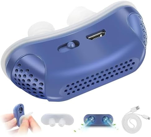 Anti-Snoring Device, Dual Turbine Electric Adjustable Ventilation, Adjustable Wind Speed, Snoring Solution for Men and Women, Blue