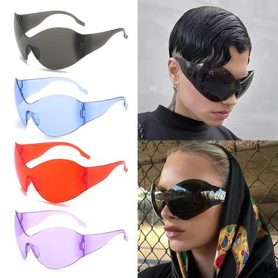 Travel UV400 Protection Shades for Beach, Outdoor Black Sun Glasses Y2K Sunglasses Wrap Around Oversized Futuristic Sunglasses