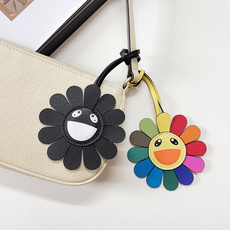 Sunflower Heronsbill Keychain Pendant For Women Backpack Bag Charm  Genuine Leather Charm