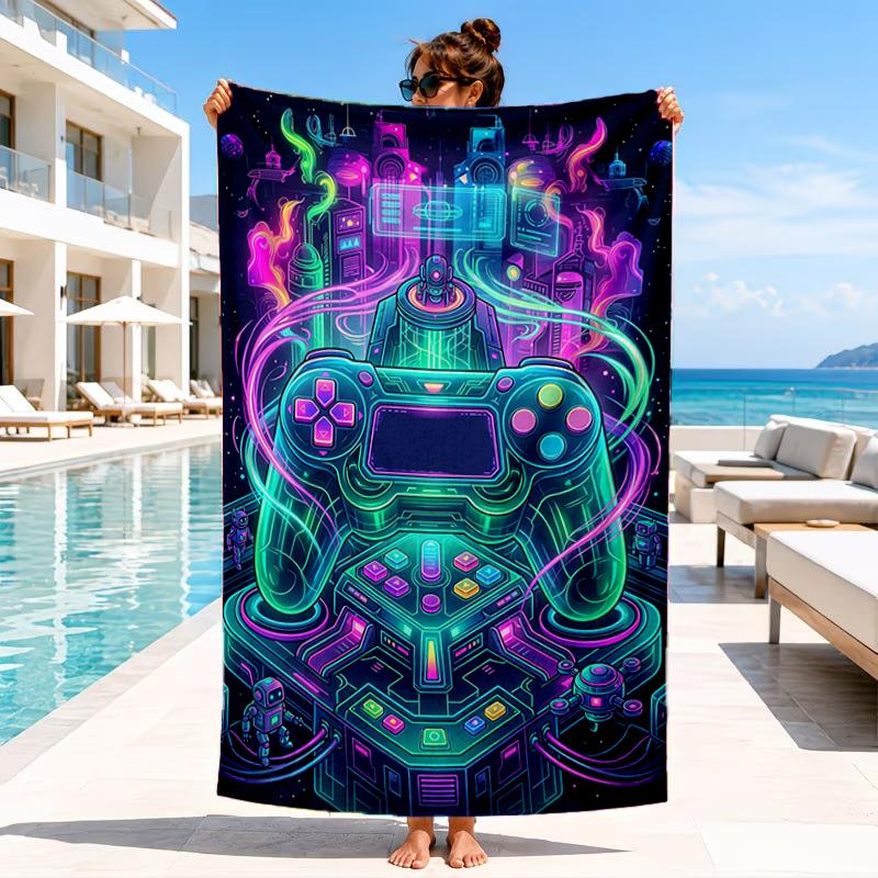 Neon Gaming Controller Beach Towel, Microfiber Beach Towel, Perfect For Pool, Beach, Travel, Home Decor Beach Party Fan Gifts