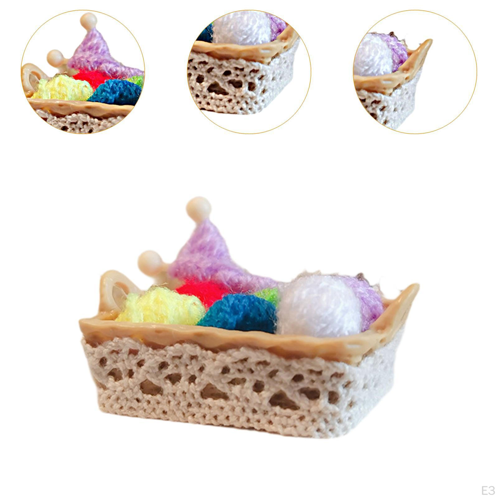 1/12 кукольный домик шерстяная пряжа в корзине миниатюрная швейная модель дома сцена — фото 6