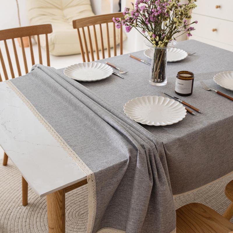 Imitation Cotton And Linen Tablecloth Waterproof And Oil-Proof Leave-In Light Luxury High-End Coffee Table Tablecloth Rectangular Solid Color
