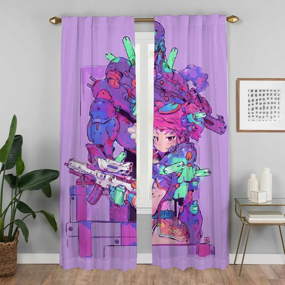 Vaporwave Cybernetic Art Elegant Room Curtains for Camera Kitchen Curtains 2 Pieces Shades Halloween Decoration Partition Living