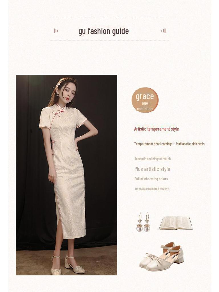 Elegantes chinesisches Cheongsam-Kleid im Retro-Stil mit Spitze für junge Mädchen