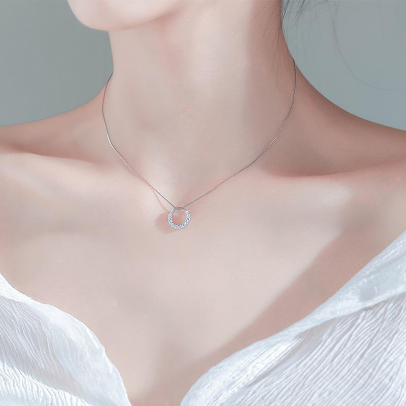 925 sterling silver circle necklace female Korean version ins style explosion new product pendant niche light luxury cross-border collarbone chain