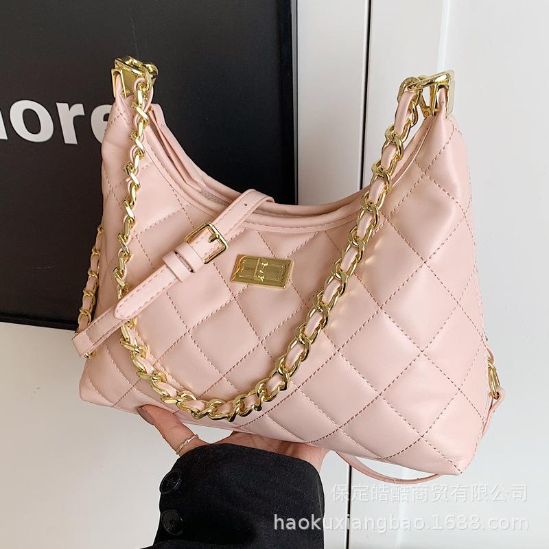 Rhombus Chain Bag Women's Spring and Summer 2025 New Casual Foreign Style Niche Design Versatile Single Shoulder Crossbody Bucket Bag