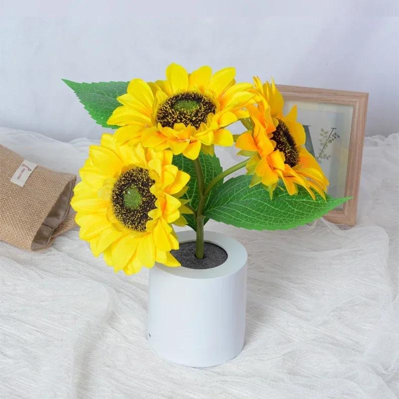 3 LED Nachtlicht Wiederaufladbar Sonnenblumenlichter Innenbeleuchtung Schlafzimmer Nachttisch Schreibtisch Dekoration Tischlampe Nachtlichter