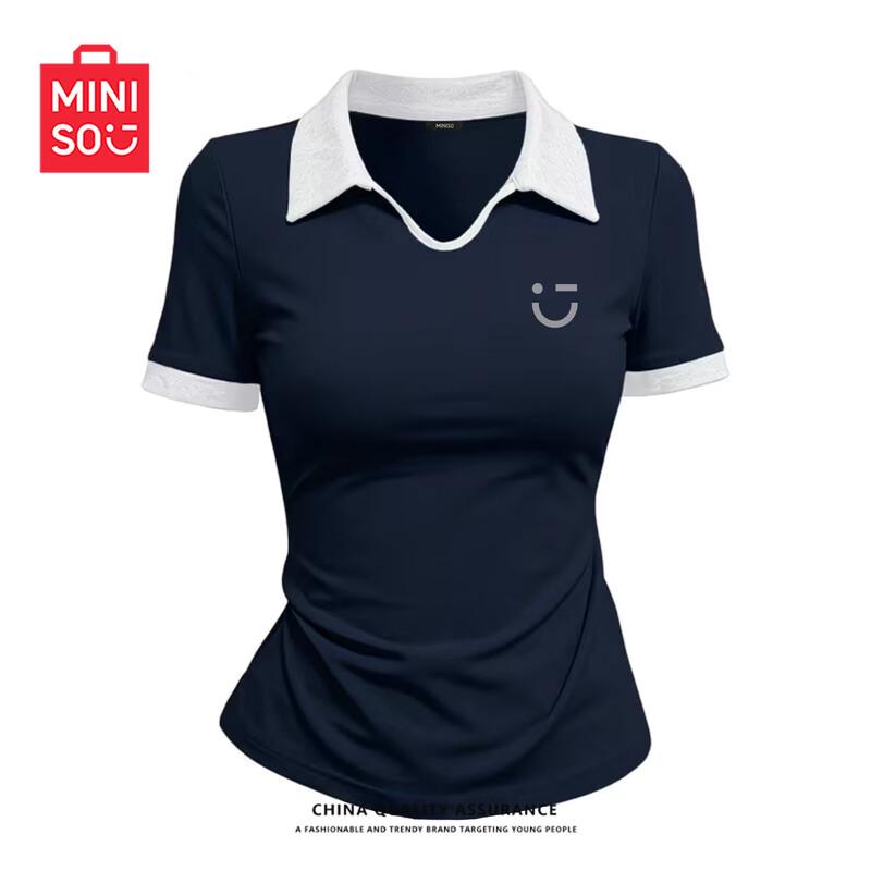 MINISO Women's 2026 Summer Short Sleeve Color Block Polo T-Shirt