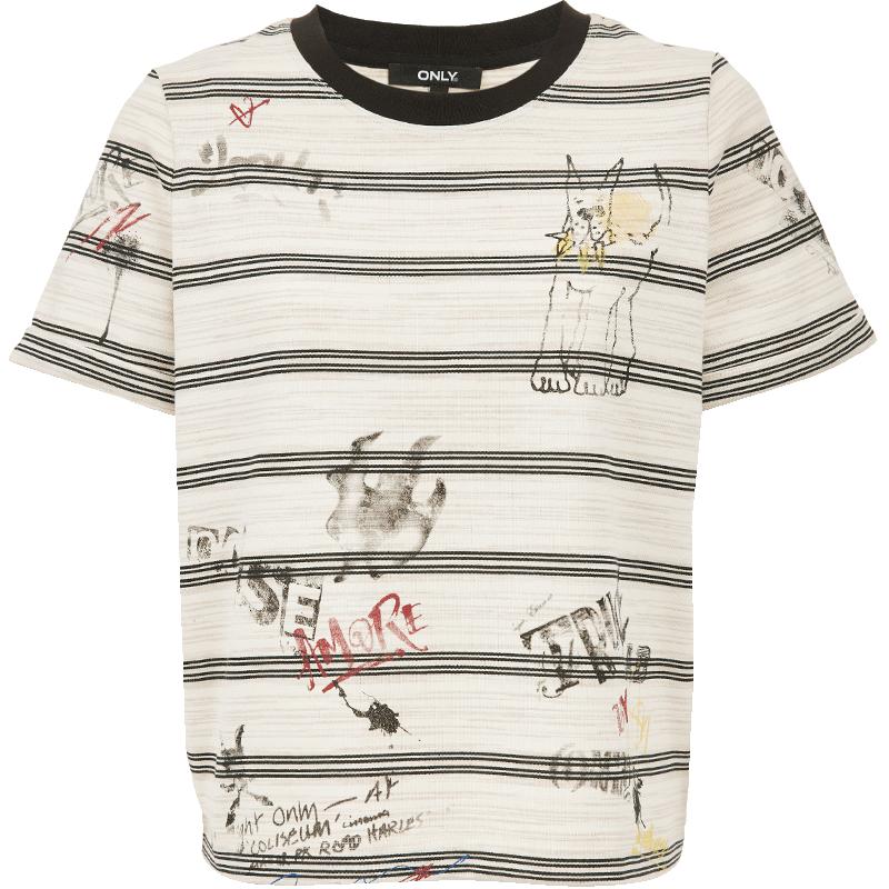 ONLY Women s Color-block Stripe Print Short Sleeve T-shirt L