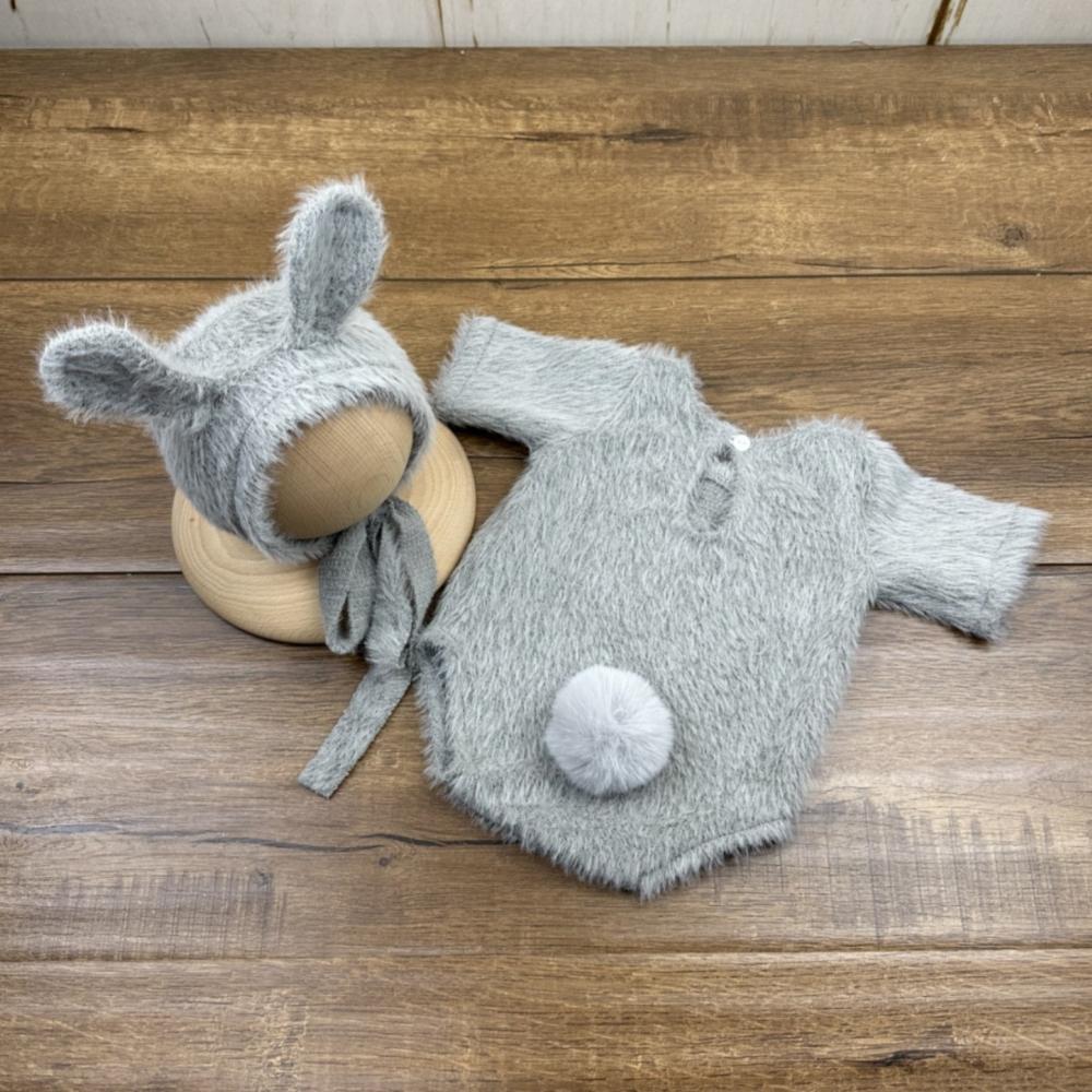 Soft Knitted Newborn Photography Props Adorable Rabbit Doll Prop Knitted Baby Outfit for Newborn