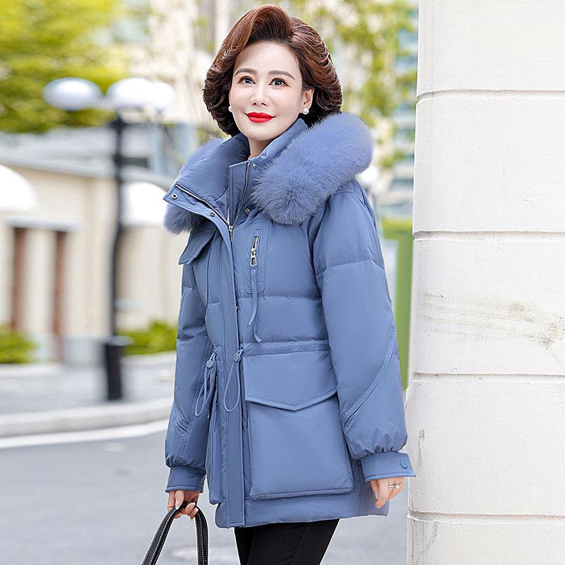 Down Jacket Women's Mid-length Winter New Middle-aged and Elderly Thickened White Duck Down Mother's Jacket