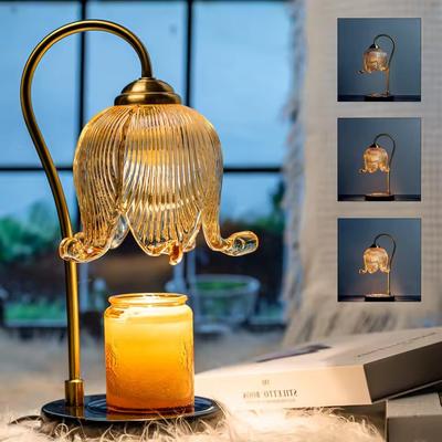 Lampa Lumanare Calda Floare Lalea Lampă de Noptieră Retro Franceză pentru Dormitor Lampă de Masă cu Atmosferă, Parfumată, fără Flacără
