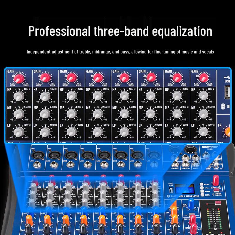 SAST K88 Professional 8-Channel Audio Mixer with Bluetooth & Reverb CN plug (adapter included)