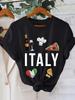 Womens Italian Foodie Graphic Short Sleeve Crew Neck Casual with Italy Flag Culinary Icons Harajuku Short Sleeve Casual