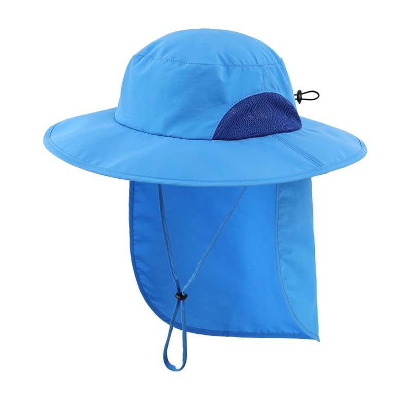 

[Connectyle] men s UPF50+ safari hat wide brim mesh sun hat agricultural work hat mountain climbing fishing hat sky blue