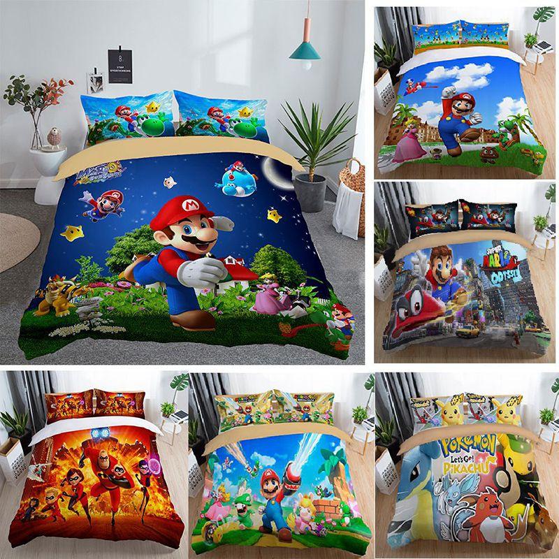 Nintendo Super 3pc Mario Cartoon Odyssey Single Panel Duvet Cover Set Bedding