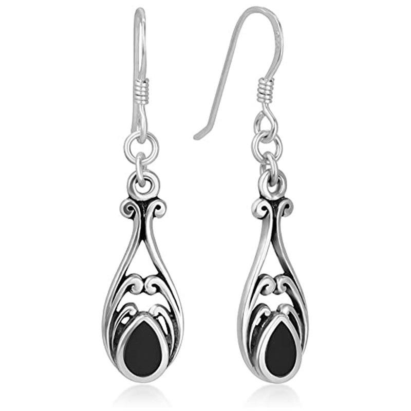 Women's Fashion Earrings Retro Silver Waterdrop Shaped Drop Dangle Earring Boho Party Hollow Hook Earring Jewelry