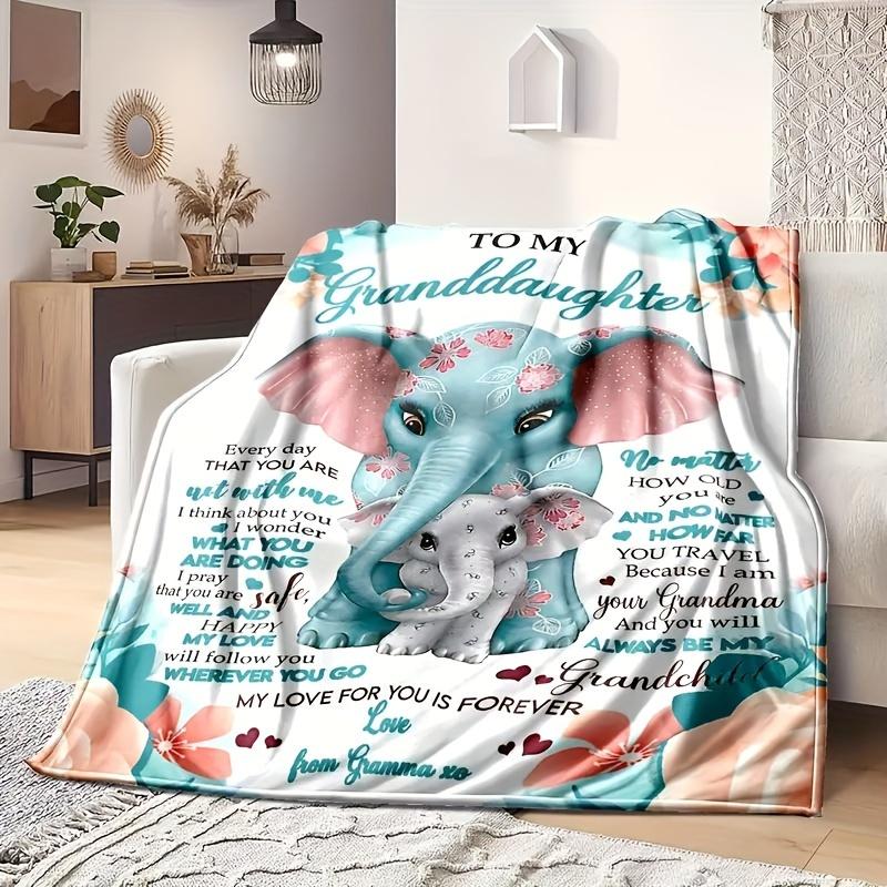 1pcs Warm And Cozy Elephant Print Flannel Blanket For Granddaughter - Perfect Gift For Grandma And Granddaughter - Soft And Soot