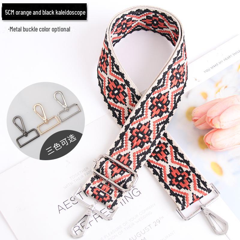 5CM Adjustable Multi-Color Women's Bag Strap - Kaleidoscope Pattern, Wide, Cross-Body
