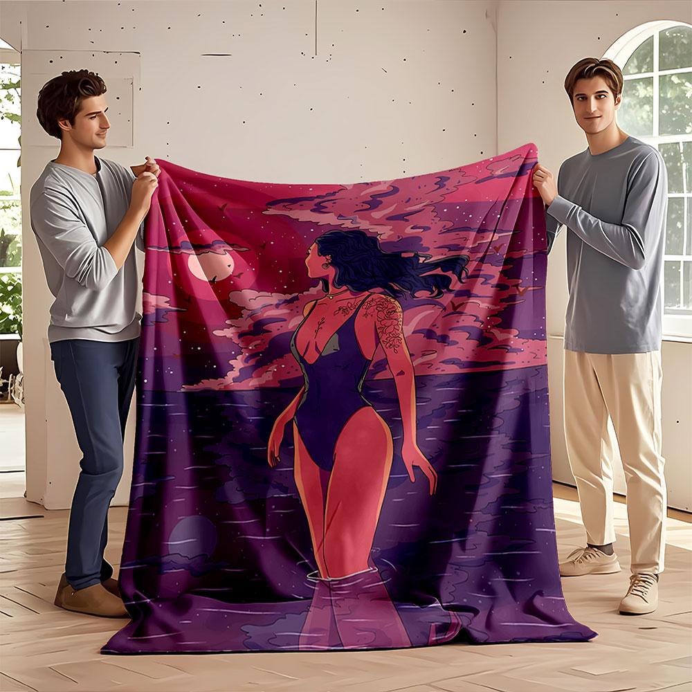 Mystical Moonlit Woman Scene for all seasons blanket lunch break throw gift