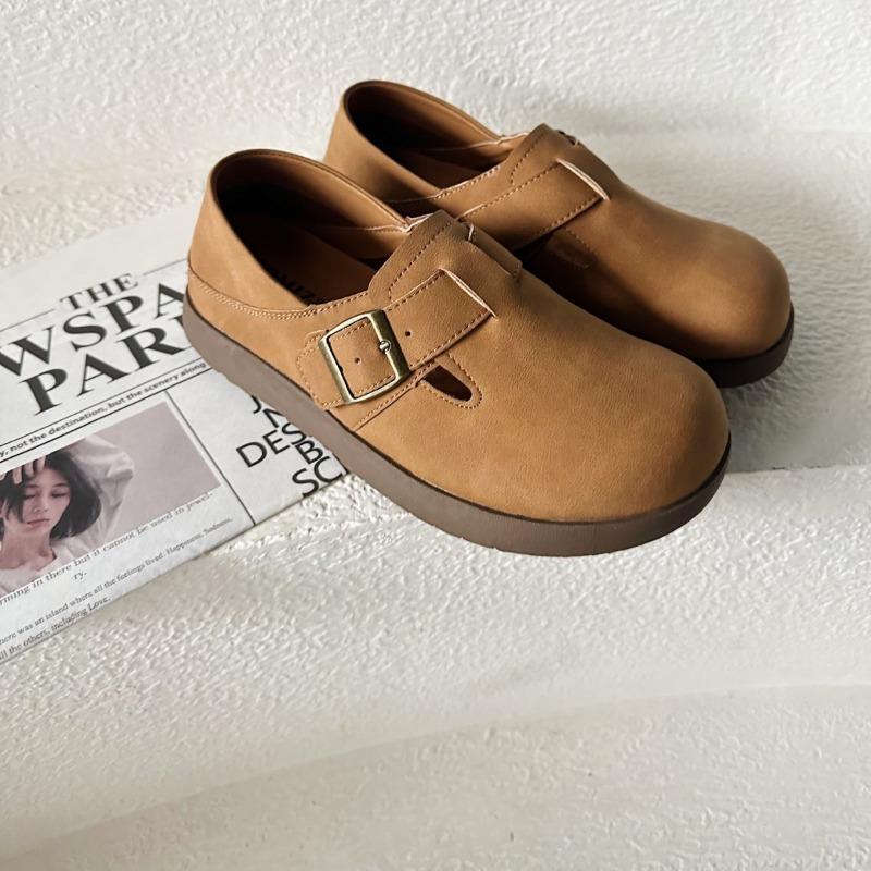 One-pedal Women's Spring New Retro Round-headed Women's Flat-bottomed Ugly Cute Casual Shoes