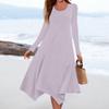 Women's Casual Fashion Round Neck Long Sleeve Solid Color Irregular Hem Midi Dress