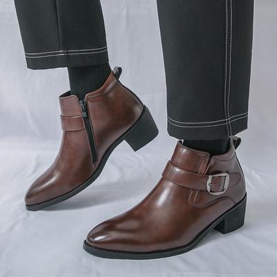 Men's Trendy Pointed Toe High-Top Chelsea Boots - New Autumn/Winter Style, British-Inspired with Zipper, Large Size Leather.