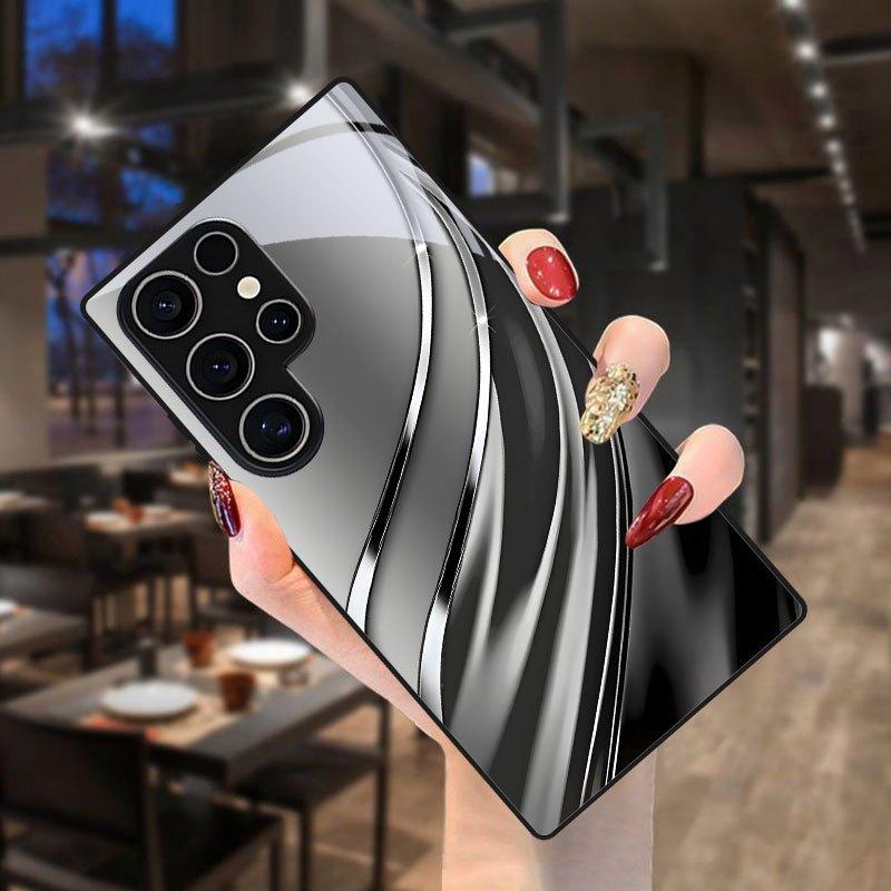 Streamlined texture printed pattern glass phone case suitable for Samsung Galaxy S26 S25 S24 S22 S21 S20 FE/Ultra/Plus hard case