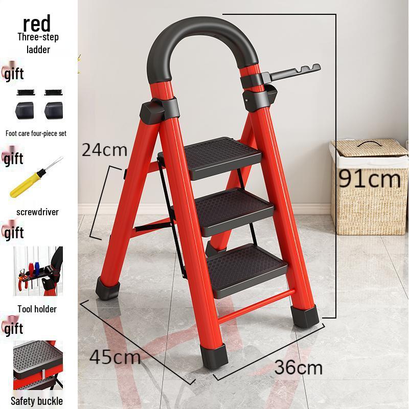 Multi-Functional Carbon Steel Folding A-Frame Telescopic Step Ladder for Indoor Use
