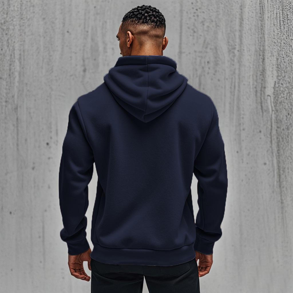Men's Solid Color Plus Velvet Hooded Sports Set - Zipper Long Sleeve, Warm for Autumn/Winter