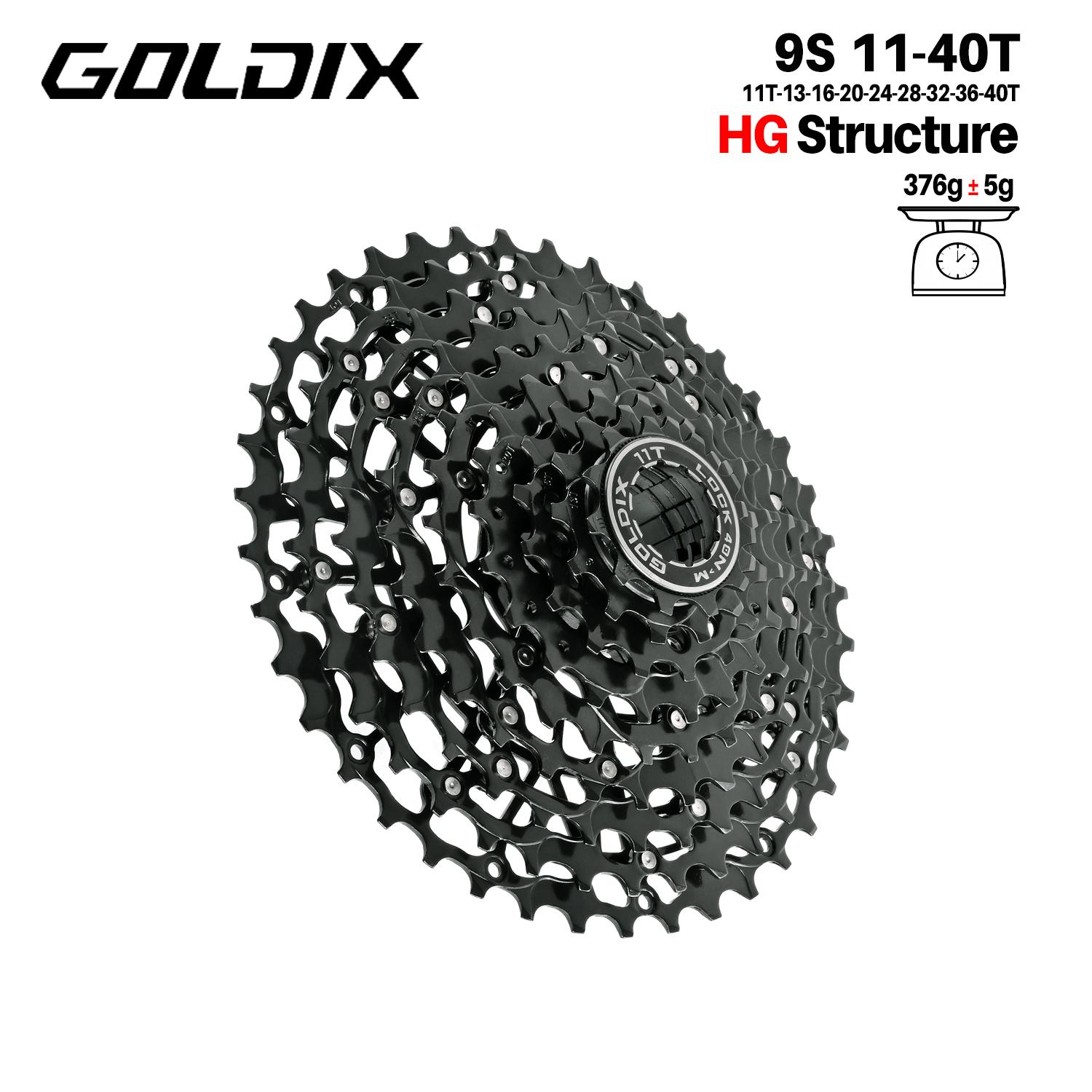 GOLDIX Ultralight Bicycle Cassette Freewheel – 9-13 Speed HG Structure Carbon Steel Sprocket for Mountain Bikes 9 Speed 11T-40T