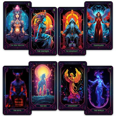 CRAFTERIAN Cartas de Tarot Neón 78 Cartas de Tarot Cartas de Tarot Originales para Principiantes y Expertos con Guía y Bordes Laminados Herramienta de Adivinación para