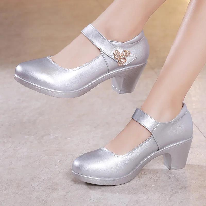 5 8 10cm Small Size 32-43 Shallow Med Block Heels Mary Janes Wedding Shoes Bride Fall 2025 Thick Bottom Platform Pumps Model Mom