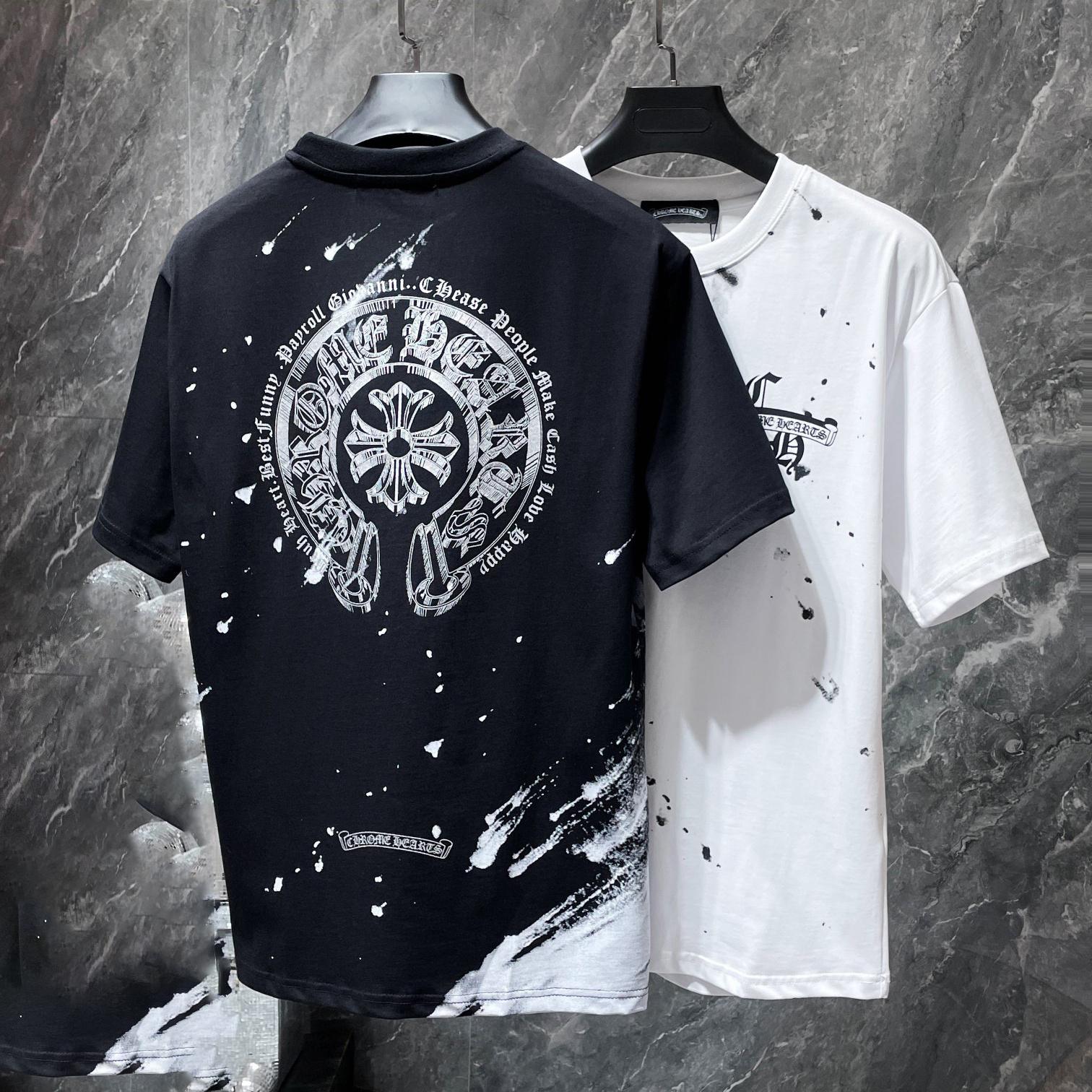 

8735 CHROME HEARTS 2025 Нова літня високоякісна бавовняна вільна чоловіча та жіноча футболка з круглим вирізом і великими розмірами Парна футболка S